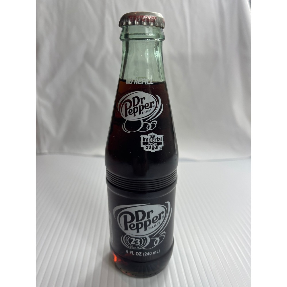 Dr Pepper‎ Imperial Pure Cane Sugar 8 oz Glass Bottle Sealed 10 2 4 Logo Vintage